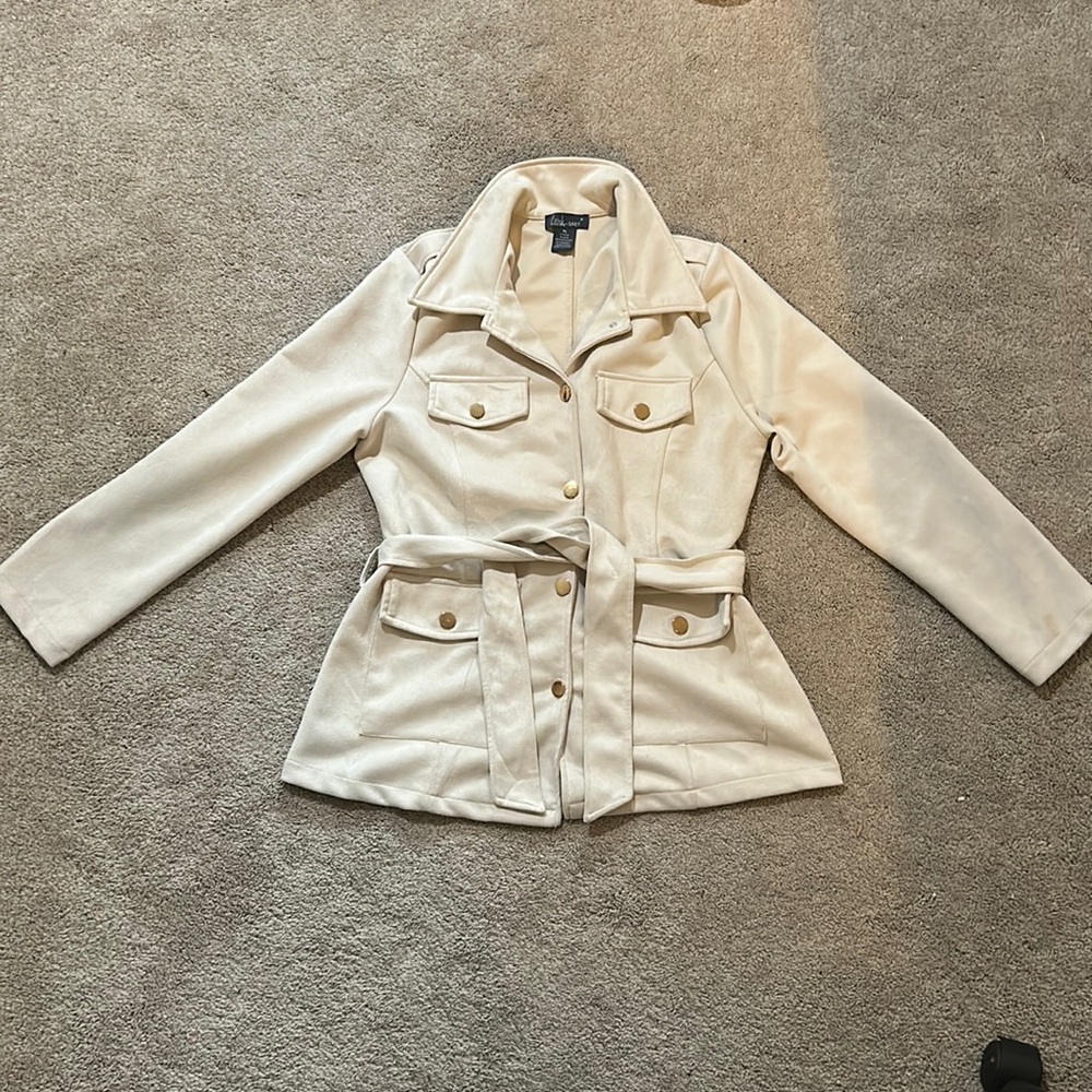 Beige Trench Coat with Gold Buttons & Belt
